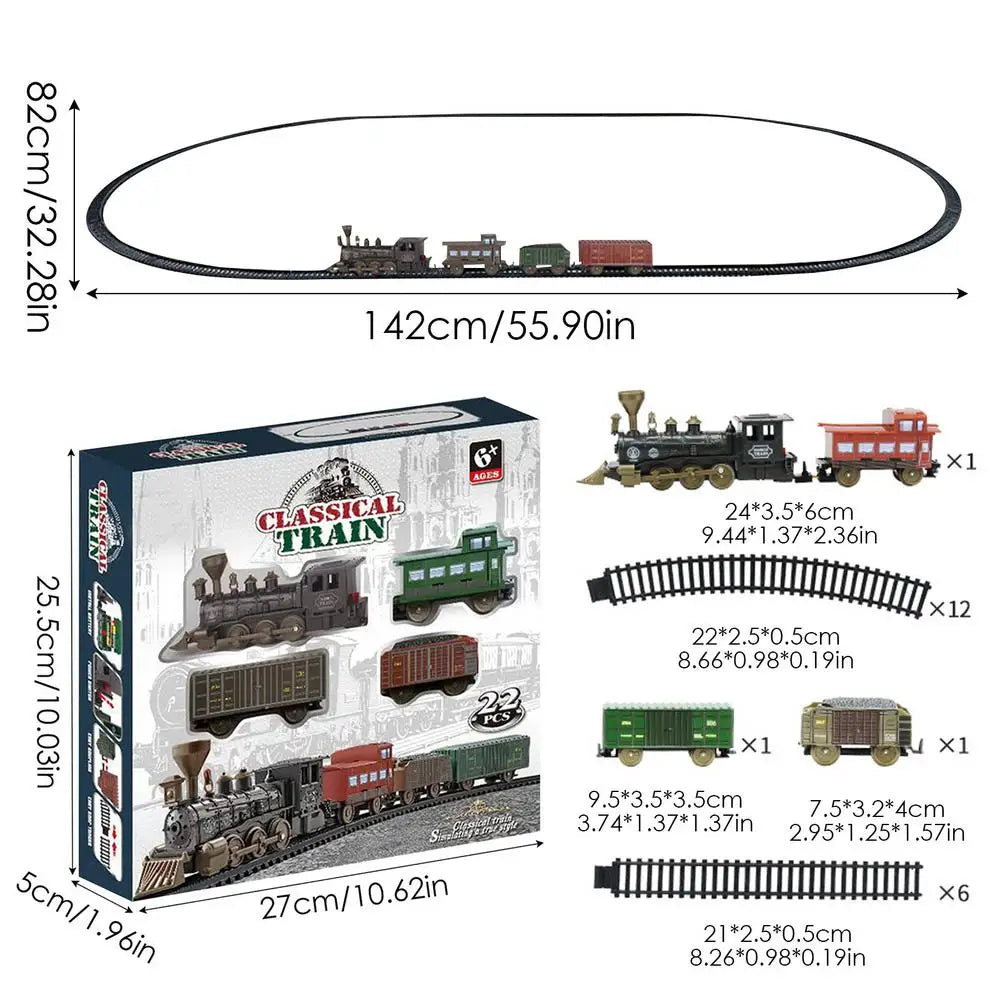 Battery Powered Retro Steam Train Model Puzzle Assembly Toys Electric Classical Train Set For Boys Girls Toddler Christmas Gifts