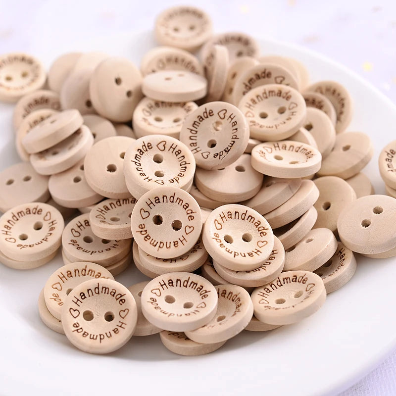 15mm 100Pcs Natural Color Round Shape Wooden Buttons 2 Holes Sewing Button With Dotted Line Scrapbooking DIY Apparel Accessories