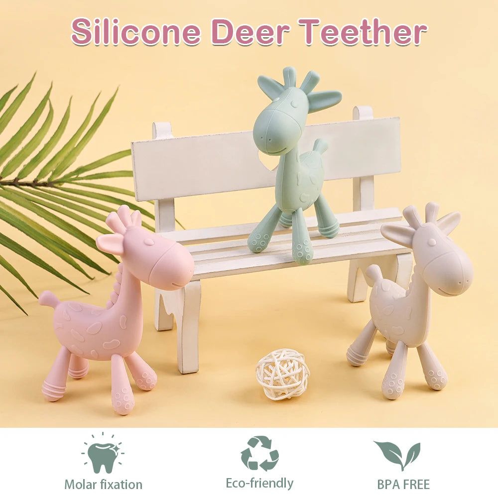 TYRY HU 1PC Baby Silicone Teether Baby Teeth Care Set Cute Deer shaped Silicone Teeth Protector Food grade Silicone