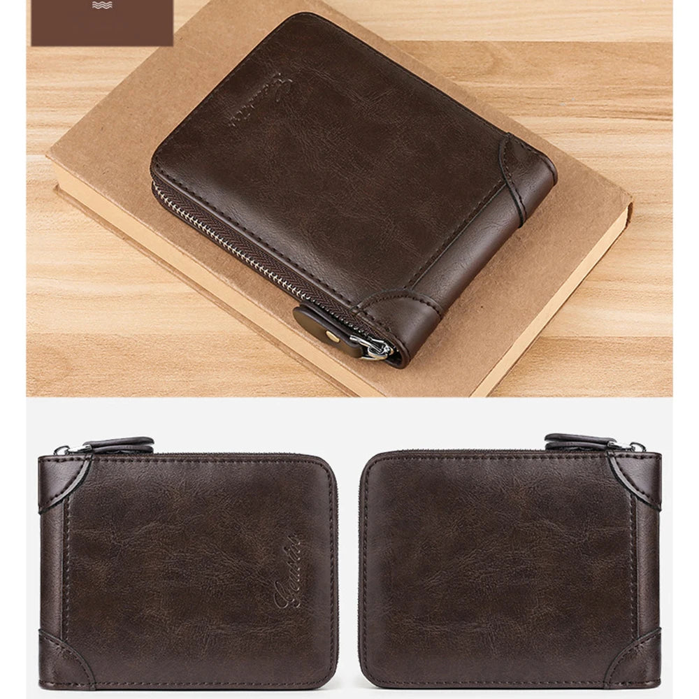 Men's Coin Purse Wallet RFID Blocking Man PU Leather Wallet Zipper Business Card Holder Money Bag Wallet Male