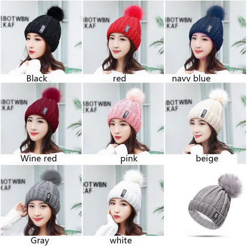 Winter Knitted Scarf Hat Set Thick Warm Skullies Beanies Hats for Women Outdoor Cycling Riding Ski Bonnet Caps Tube Scarf Rings