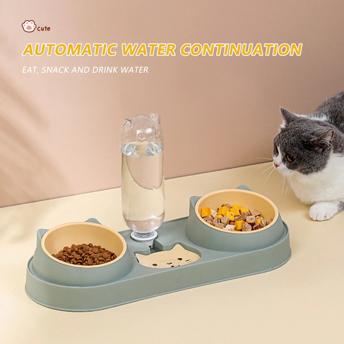 Pet Feeder Cat Bowl Automatic Drinking Water Feeding Anti-Tip Dog Food Bowl Drinker Double Bowl Separate Pet Cat Attachment