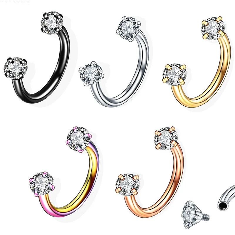 Stainless Steel Crystal Hoop Ring Piercing Nose Ear belly button Rings Women Men Cartilage Helix Earrings Daith Piercing Jewelry