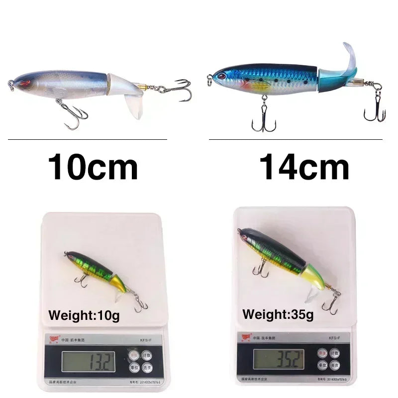 1 Pcs Topwater Fishing Lure Whopper Popper Artificial Bait Hard Plopper Soft Rotating Tail Fishing Tackle Fishing Bait 10cm/14cm