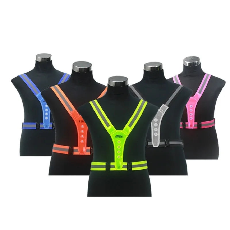 Safety Reflective Vest LED Running Light Adjustable Cycling Vest Night Warning Work Fishing Sports Vest