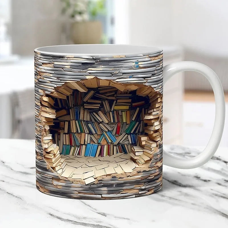 3D Bookshelf Mug Creative Room Design Ceramic Bookshelf Coffee Cup Bookshelf Coffee Mug 3D Effect Book Cup Gifts for Book Lovers