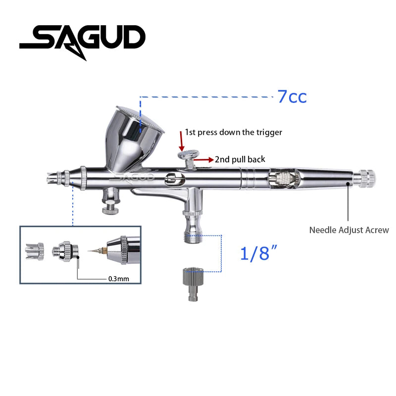 SAGUD Dual Action Gravity Airbrush Kit Paint Nail Spray Gun Makeup Paint Set Face Tattoo Art DIY Tool With Air Brush Set