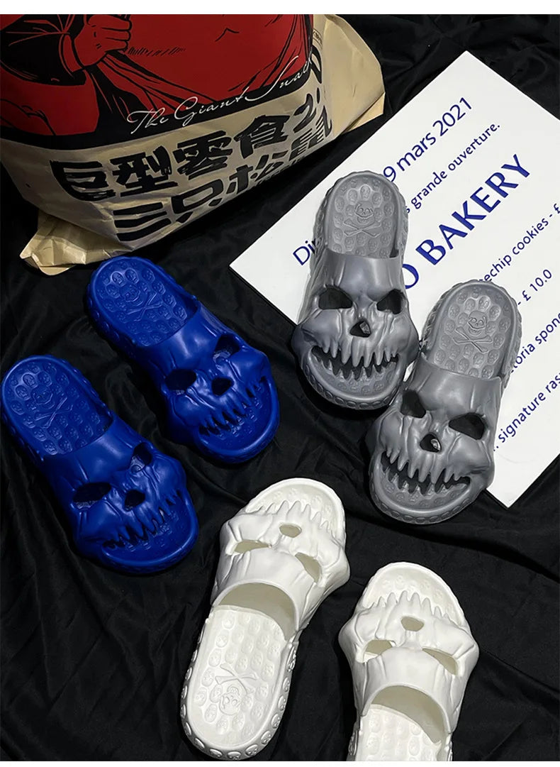 Skull Design Men Slippers Y2K Personalized 2023 Punk Summer Outdoor Slide Thick Sole Platform Beach Non-Slip Male Sandals