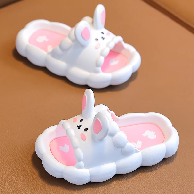 Summer Aged 3-10 Children Slippers Cute Cartoon Rabbit Sandal For Boys Girls Flip Flops Non-Slip Bathroom Indoor Home Kids Shoes