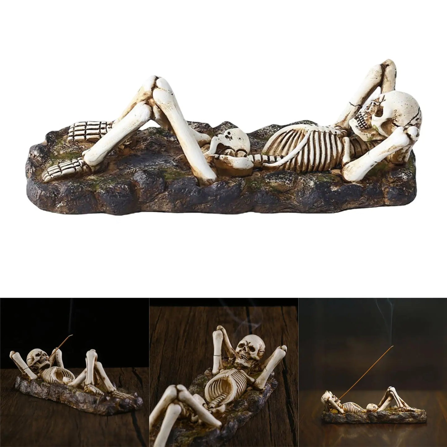 Resin Incense Burner Skull Shape Figurine Incense Stick Holder Craftwork Yoga