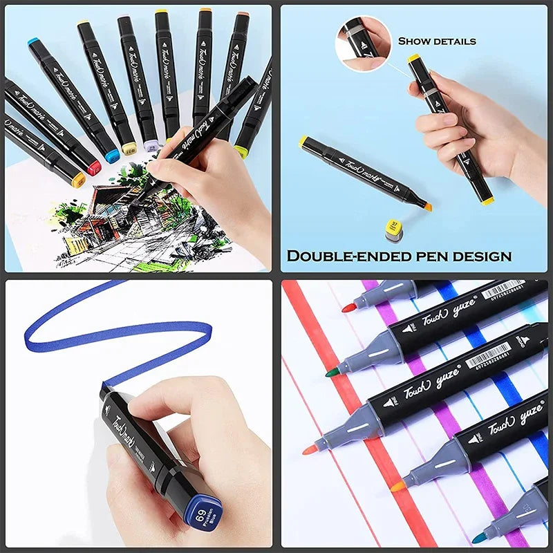 24-168 Colored Oily Marker Pen Double Head Set Kawaii Art Paint Manga Brush Back To School Office School Supplies Stationery