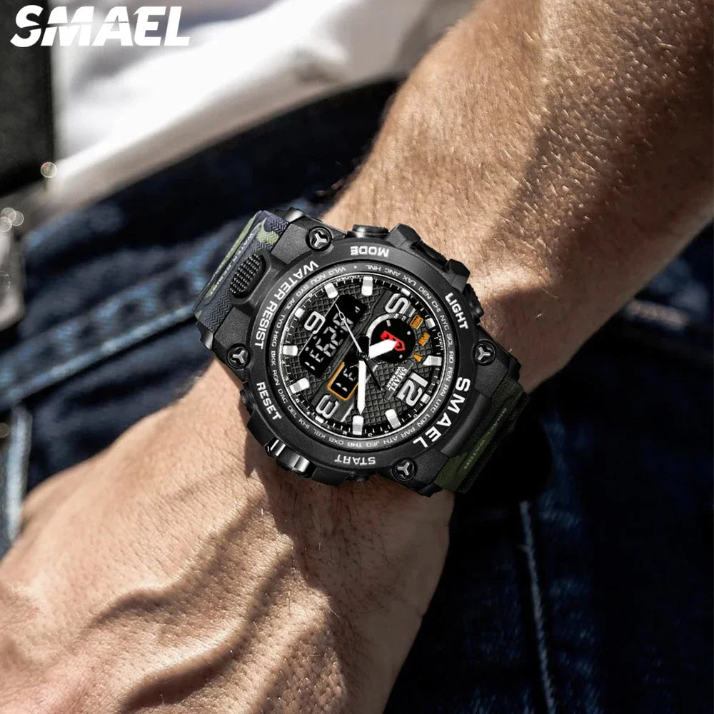 SMAEL Men's Multi functional Waterproof Night Light Alarm Clock Sports Outdoor Watch 1545D Camo Tactical Watch