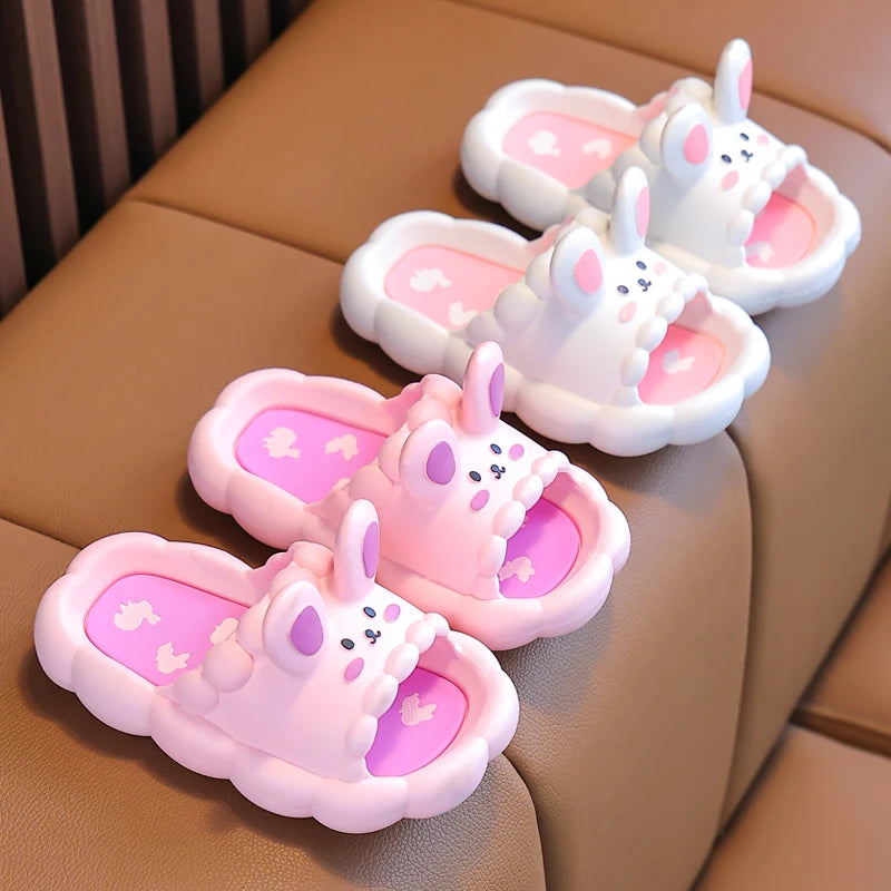 Summer Aged 3-10 Children Slippers Cute Cartoon Rabbit Sandal For Boys Girls Flip Flops Non-Slip Bathroom Indoor Home Kids Shoes