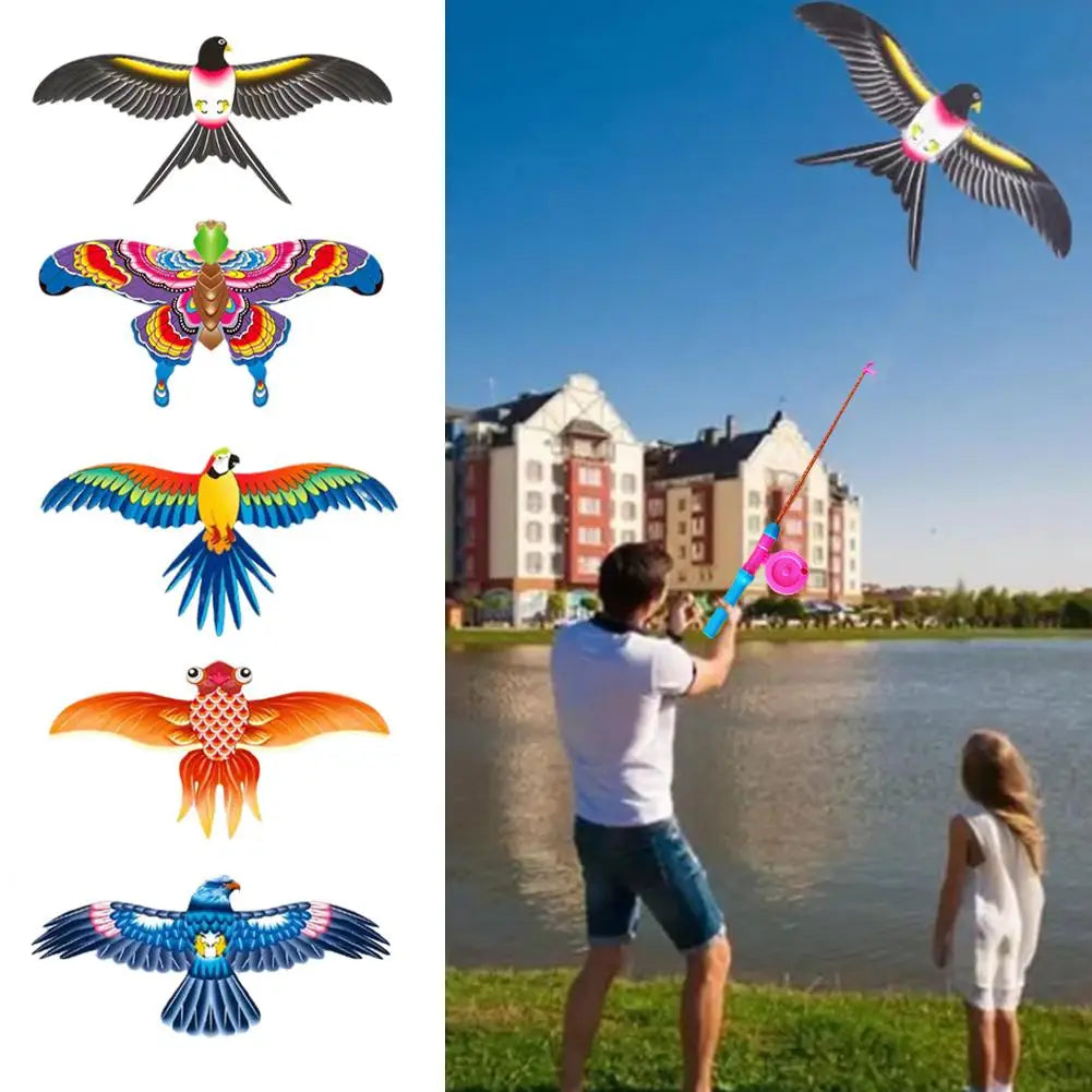 Dynamic Kite Children's Outdoor Handheld Small Kite Fishing Rod Kite Toy Cartoon Butterfly Swallow Eagle Kite Outdoor Toy