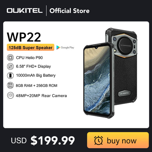 Oukitel WP22 Rugged Phone 6.58" FHD+ 10000 mAh Mobile Phone 8GB+256GB 48MP Smartphone Helio P90 Cell phone