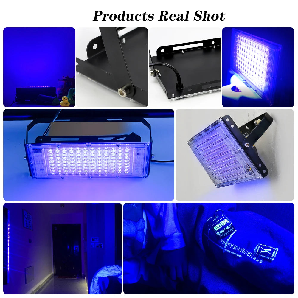 UV Flood Light 50W 100W AC220V 395nm 400nm Ultraviolet Fluorescent Stage Lamp With EU Plug For Bar Dance Party Blacklight