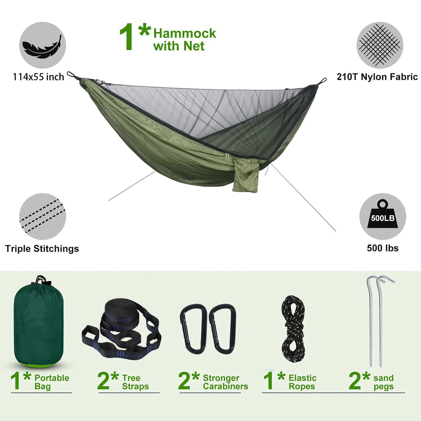 Lightweight Double Person Mosquito Net Hammock Easy Set Up 290*140cm With 2 Tree Straps Portable Hammock For Camping Travel Yard