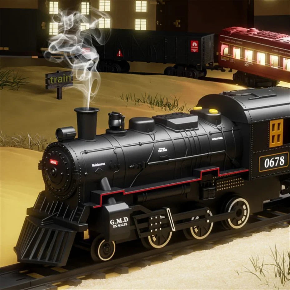 Classical Battery Operate Electric Railway Train Steam Locomotive Set Adding Water to Smoke Train Toys with Light&Sound ﻿