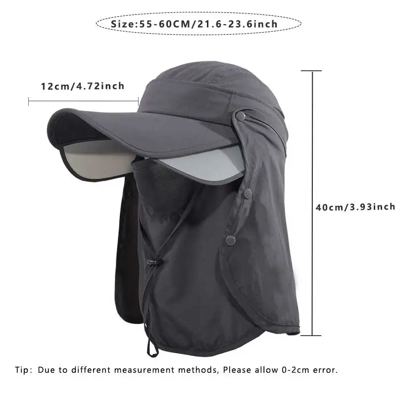 3PCS Men Bucket Hat with Shawl and Face Cover Summer Anti-UV Outdoor Hiking Fishing Hat Removable Face Neck Protection Panama