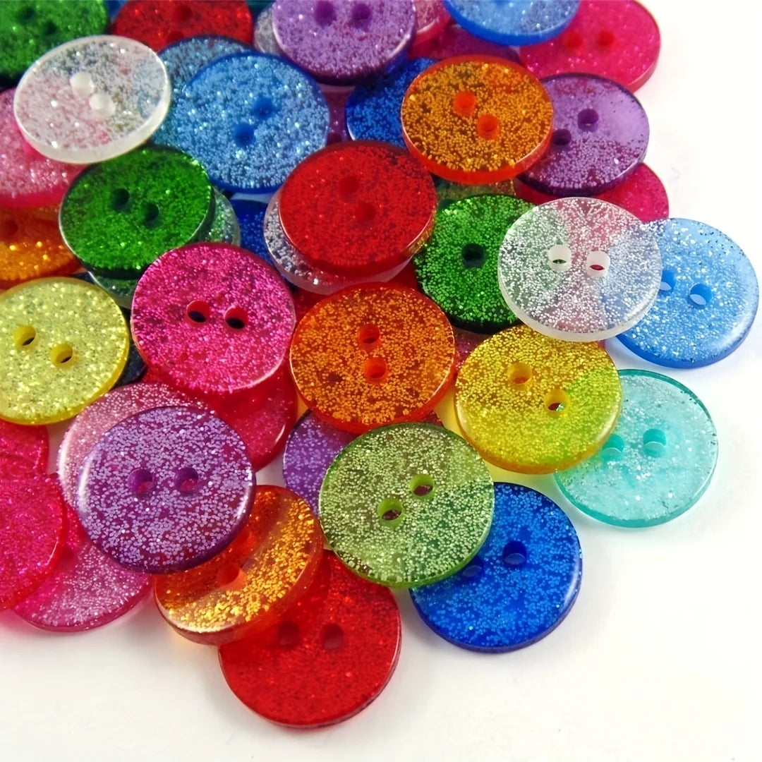 50pcs 13mm/15mm/19mm Glitter Resin Round Buttons 2 Holes Sewing Accessories Sparkle Embellishments DIY Christmas Crafts