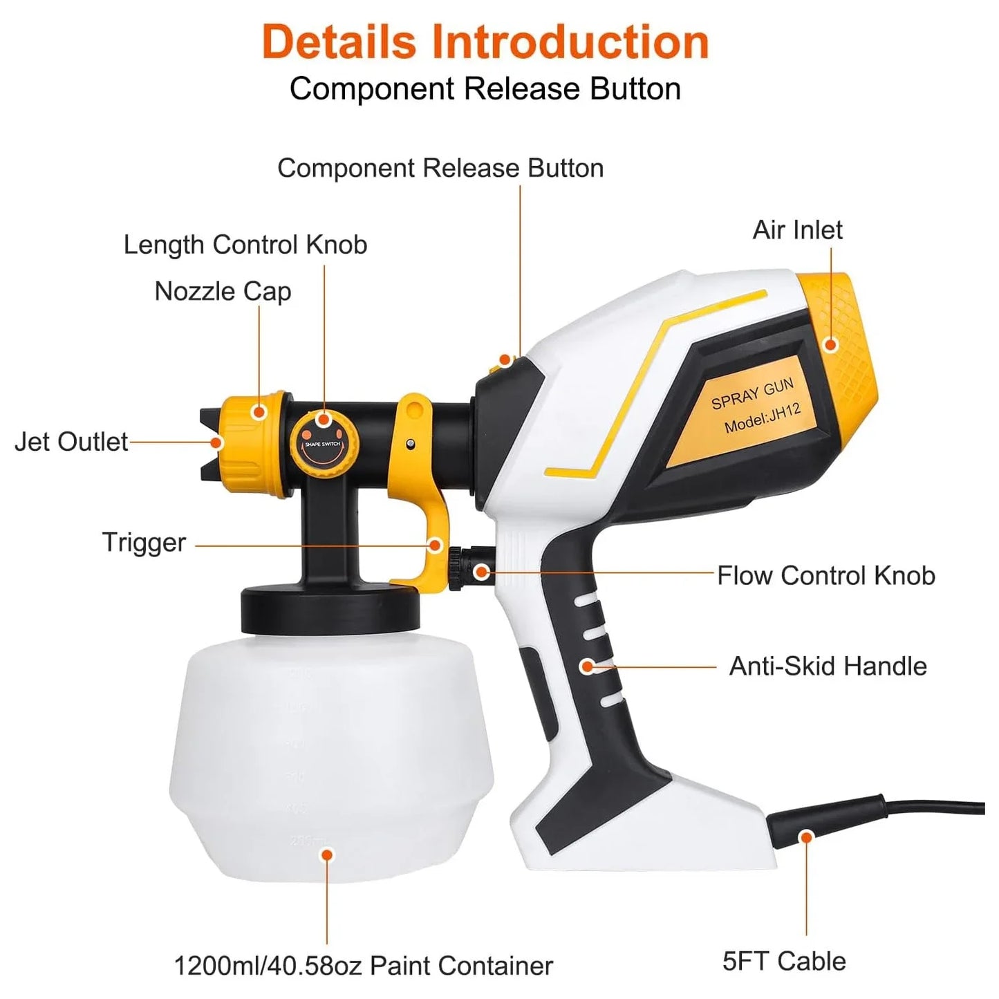 1800W 220V 110V Electric Spray Gun High Power HVLP Paint Sprayer Auto Furniture Steel Coating Air Brush Copper Nozzle