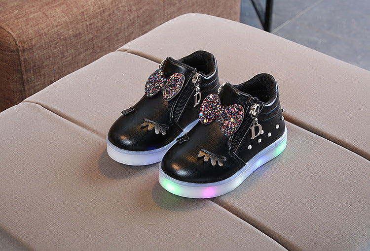 Children Glowing Sneakers Kid Princess Bow for Girls LED Shoes Cute Baby Sneakers with Light Shoes Size 21-30