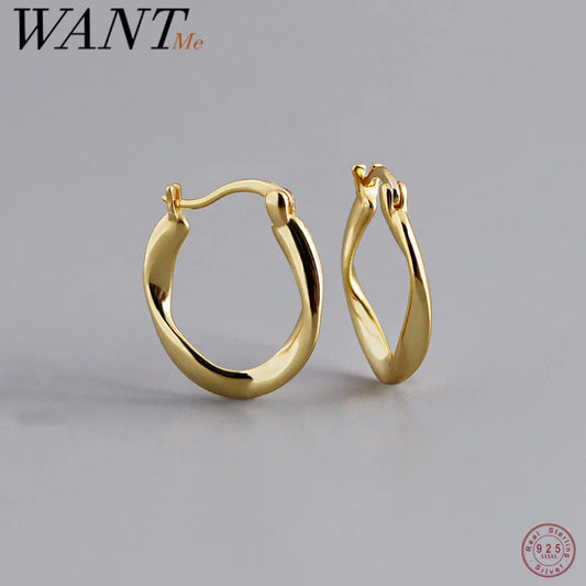 WANTME 925 Sterling Silver Simple Twist French Statement Huggies Hoop Earrings for Women Plated 18k Gold Classic Party Jewelry