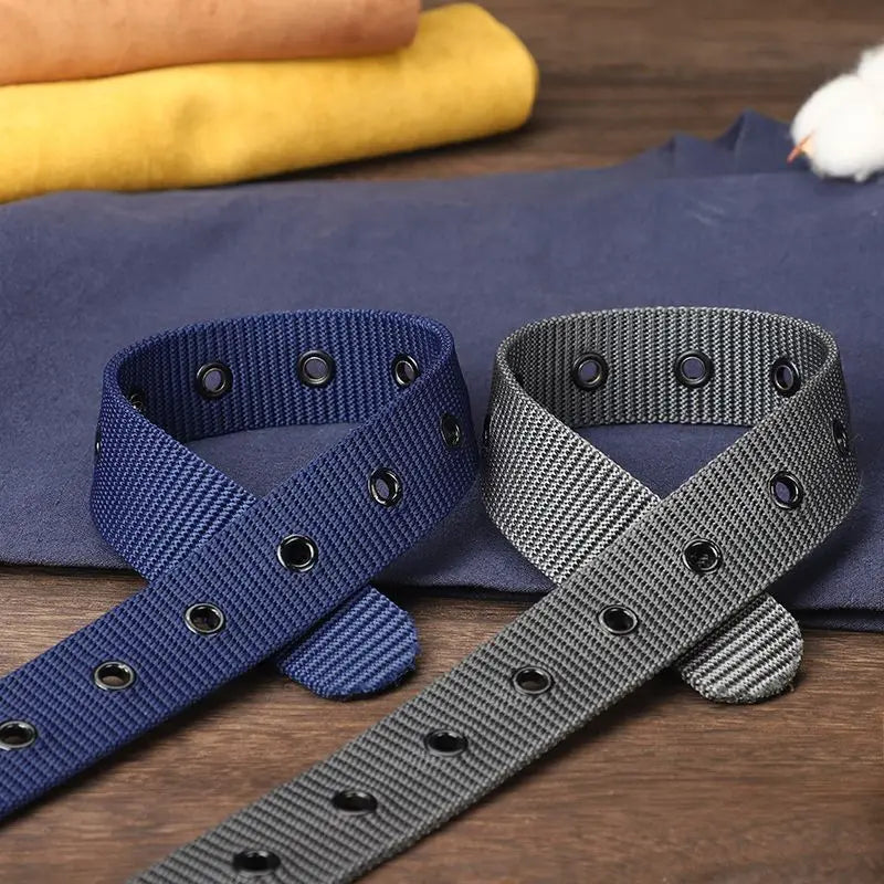 Porous canvas belt men's pin buckle belt students youth Korean version of hundred jeans belt military training lengthened female