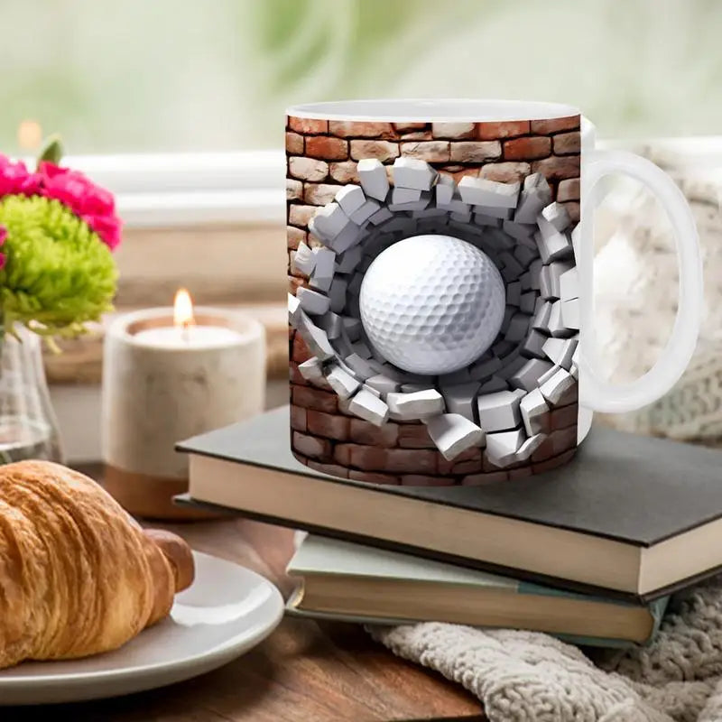 Ceramic Golf Ball Cups Ceramic Milk Cup 3D Visual Golf Design Dishwasher Safe Golf Lovers Gifts Coffee Mugs Microwavable Coffee