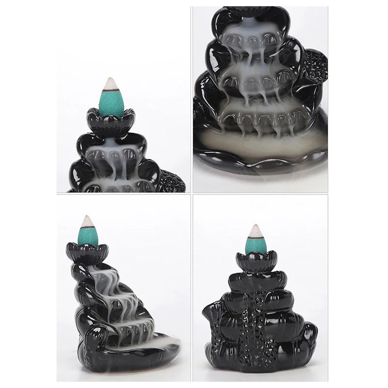 Handmade Ceramic Backflow Incense Burner Decor With 10 Cones Waterfall Holder