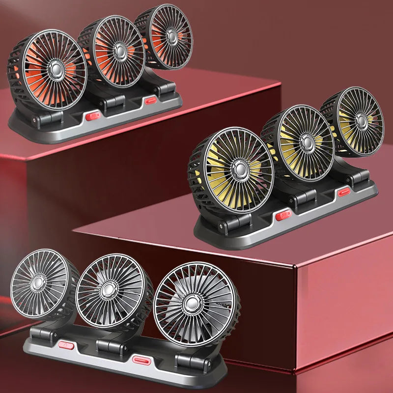 Car Fan 360° Adjustable 3 Head Air Fan Automotive Electric Fan USB/12V/24V Fan 2 Speeds Car Silent Fan For Home Desk Office&Car