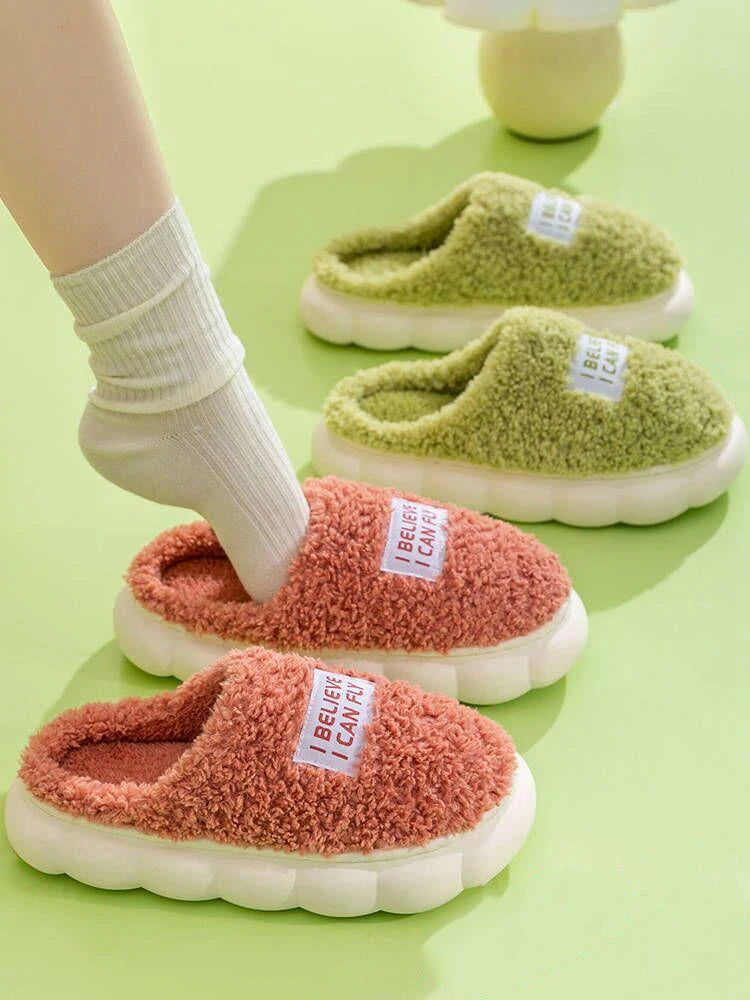 Thick Sole Home Indoor Outside Men And Women Couples Winter Household Warm Fluffy Slippers High Heels Plush Cotton Shoes Ladies