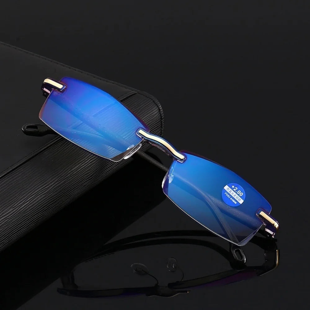 High Strength Reading Glasses Men Anti Blue Light Portable Rimless Women Presbyopic Bifocal Glasses TR90 Gafas +1.0 To +4.0