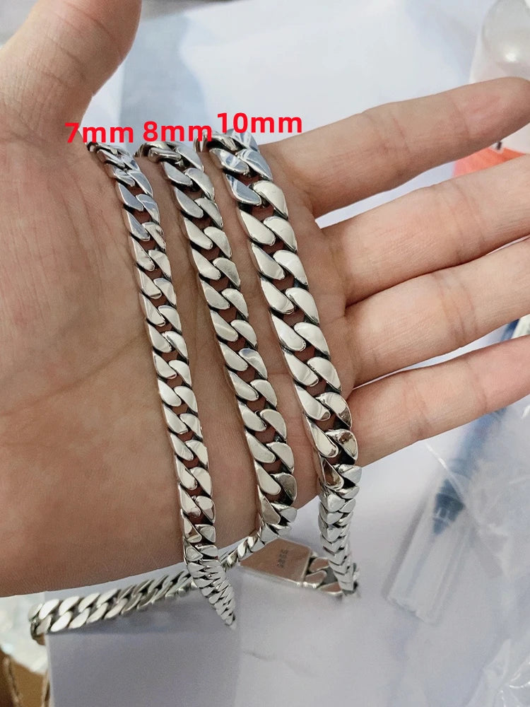 100% S925 Sterling Silver Necklace Bracelet Punk S925 Silver Jewelry Never Fade Carry certificate Men Women Jewelry Gifts