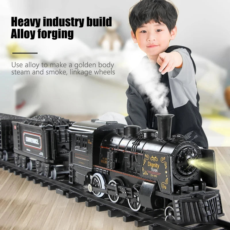 Electric Railway Classic Freight Train Set Steam Train Toy Set with Smoke Simulation Model Electric Train Toy