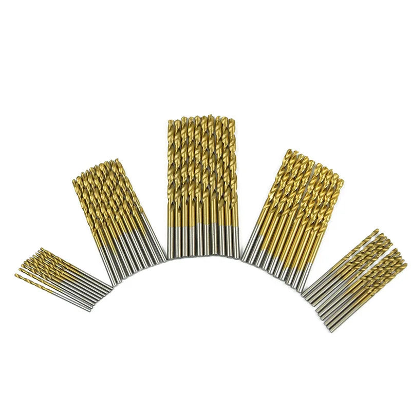 50 Pcs/set Titanium Coated Twist Drill Bit High Speed Steel Hole Opener Woodworking Metal Plastic Tools Electric Drill