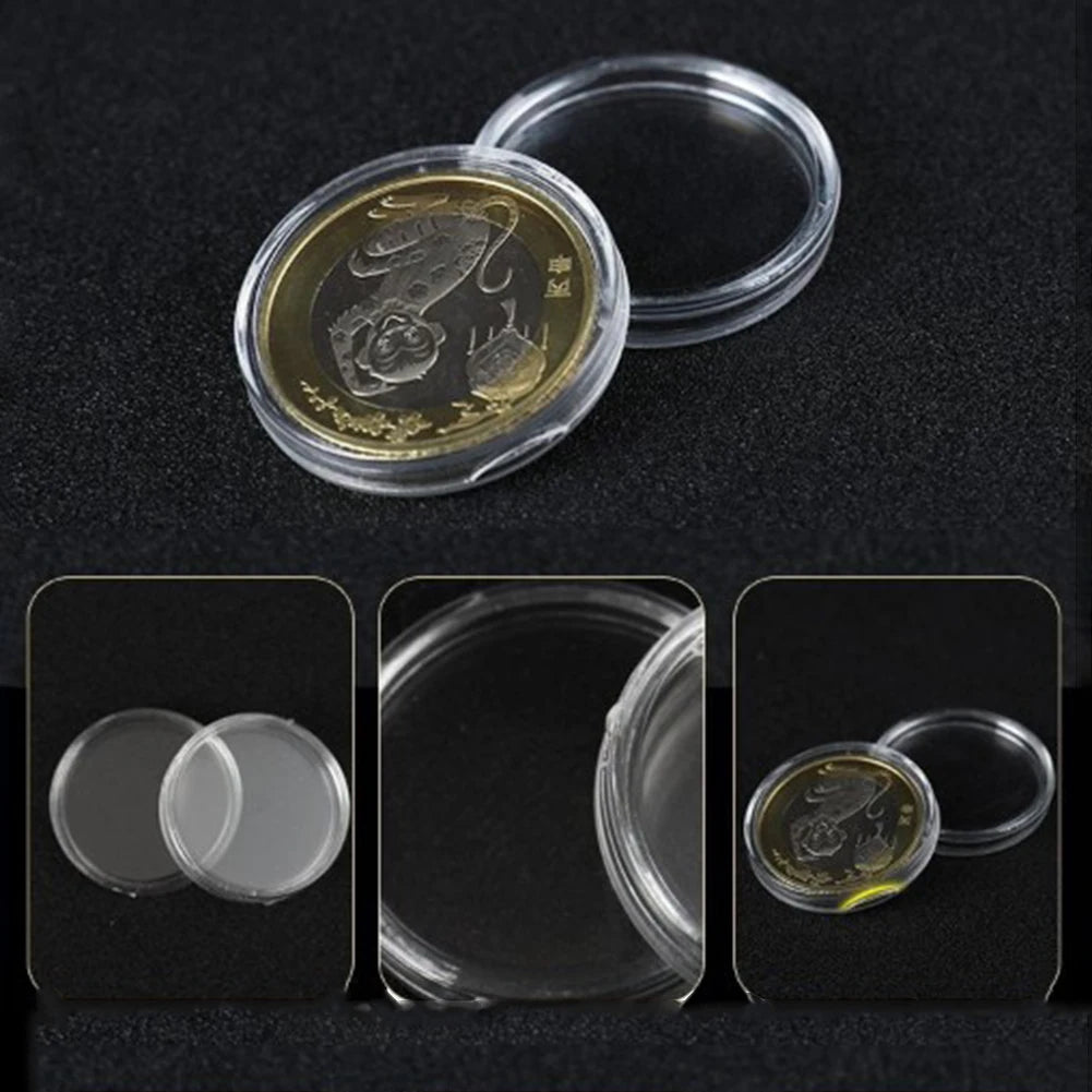 100PCS 16mm Transparent Round Coin Box Capsules Plastic Storage Coin Collection Holder Containers Home Supplies