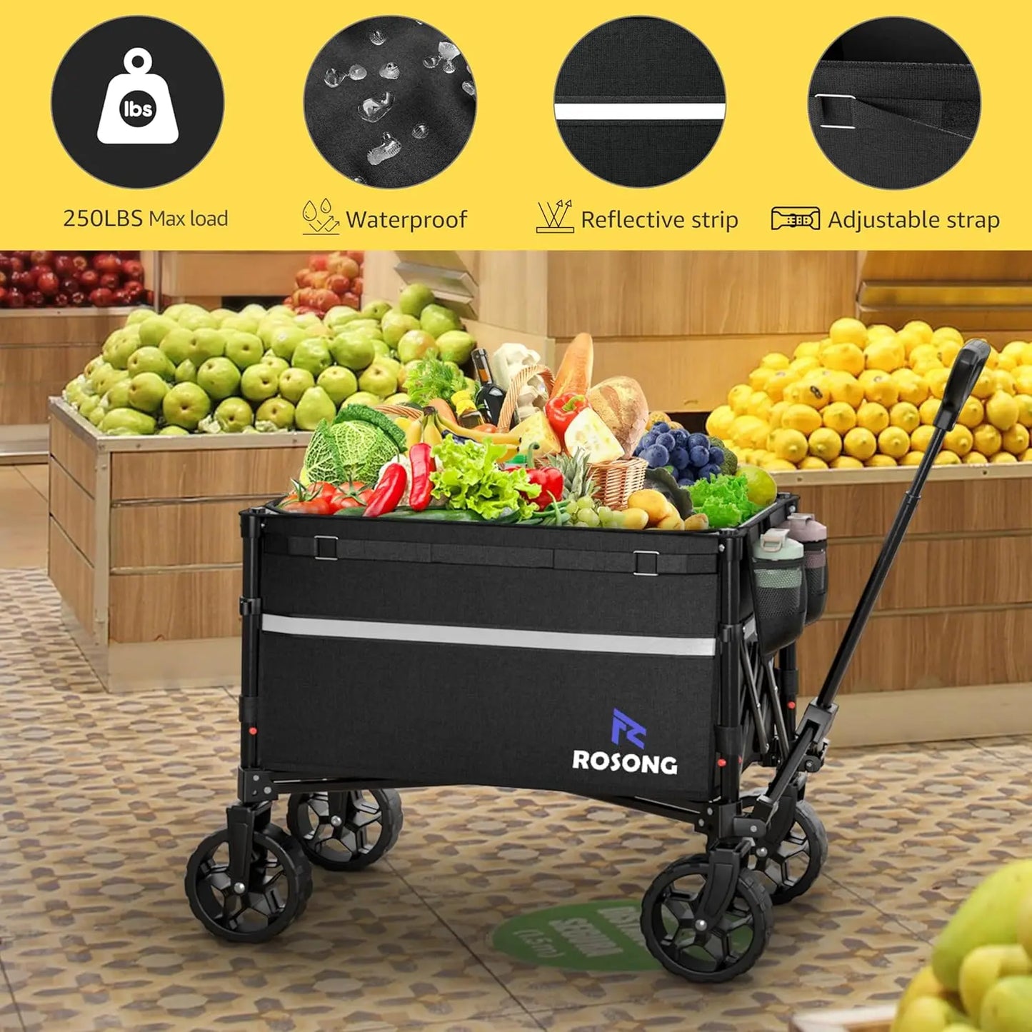 Collapsible Wagon Cart with Wheels Foldable Folding Utility Heavy Duty Wagons Carts for Grocery Sports Garden Shopping Camping