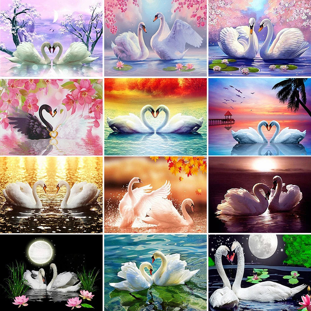 Swan Diamond Painting Landscape 5D DIY Love Diamond Embroidery Set Full Diamond Couple Animal Mosaic Rhinestone Home Decoration