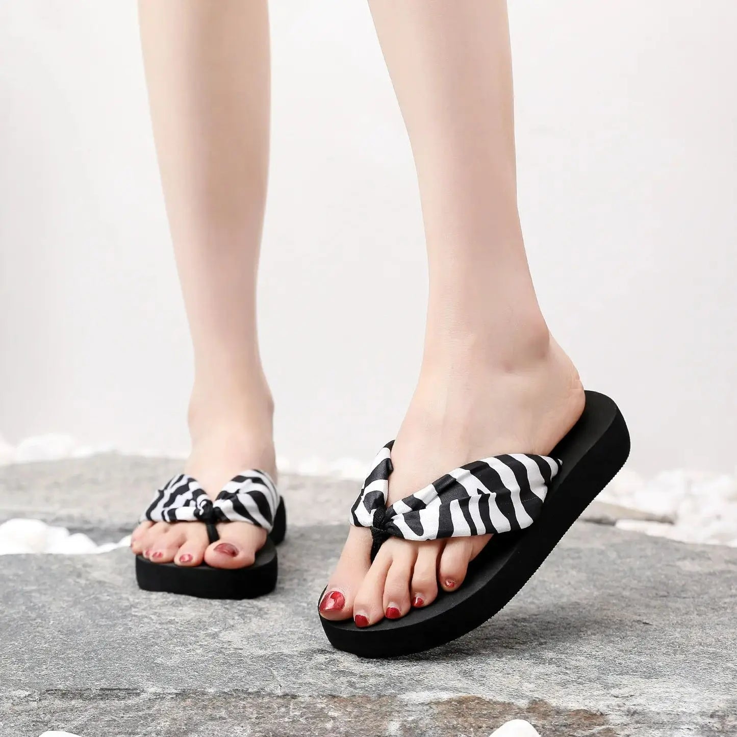 Women Home Slippers Zebra Veins Ladies Wedges Flip-flop Outdoor Casual Shoes Summer Platform Unisex Female Light Sandals Sides