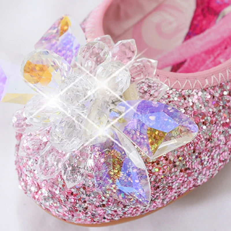 Disney Princess Crystal Shoes New Girls Single Shoes Frozen Aisha Sophia Rhinestones Shoes Performance Party Shoes