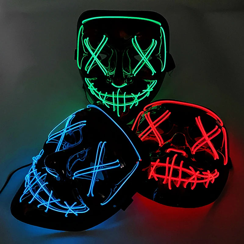 Cosplay EL Neon Mask Halloween Neon Led Purge Mask Masque Masquerade Party Masks LED Light Glowing Horror Mask Glow in the Dark