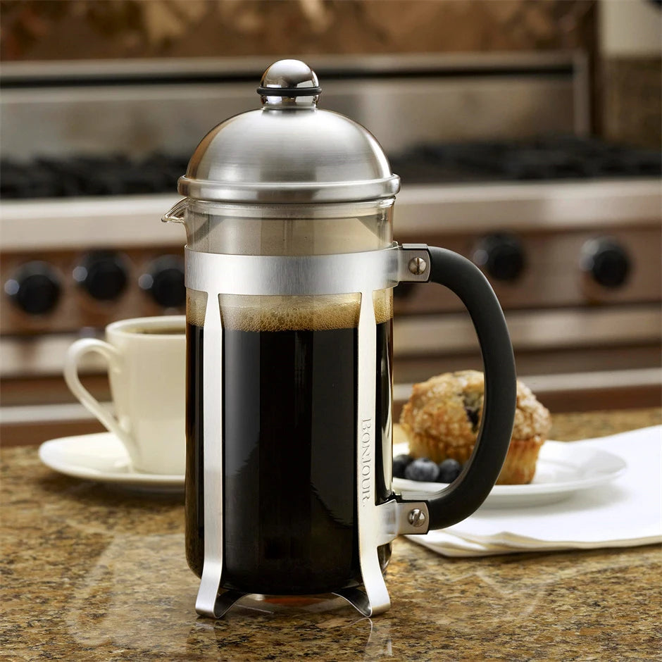 0.6 / 0.35 Liter French Press Coffee Maker Heat Resistant Thickened Borosilicate Glass Stainless Steel Coffee Press