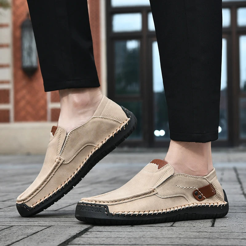 Handmade Leather Men Shoes Casual Comfortable Slip On Loafers Men Leather Shoes Flats Moccasins Walking Shoes Dropshipping