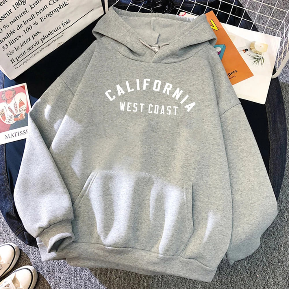 California West Coast Creative Pattern Hoodie Womens Autumn Loose New Hoody O-Neck Casual Sweatshirt Pocket Fleece Womenswear