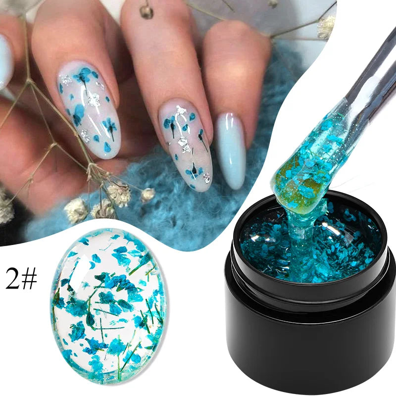 MEET ACROSS Pink Purple Blue Dried Flower Gel Nail Polish Summer Natural Flower Nail Art Painting Soak Off UV LED Gel Varnishes