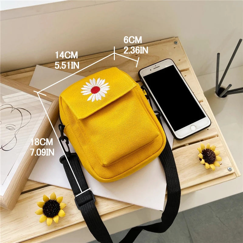 Little Daisy Women's Crossbody Bag New Korean Canvas Mini Shoulder Bag Simple and Versatile Small Phone Bag