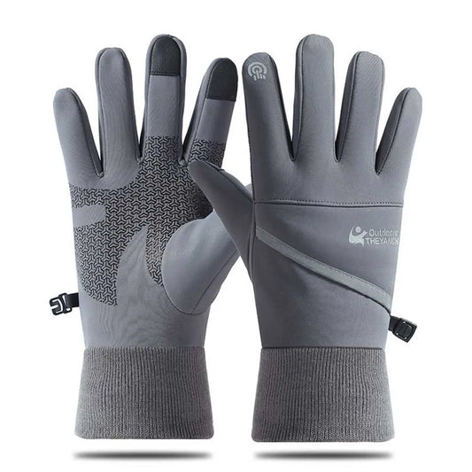 Men Winter Waterproof Cycling Gloves Outdoor Sports Running Motorcycle Ski Touch Screen Fleece Gloves Non-slip Warm Full Fingers