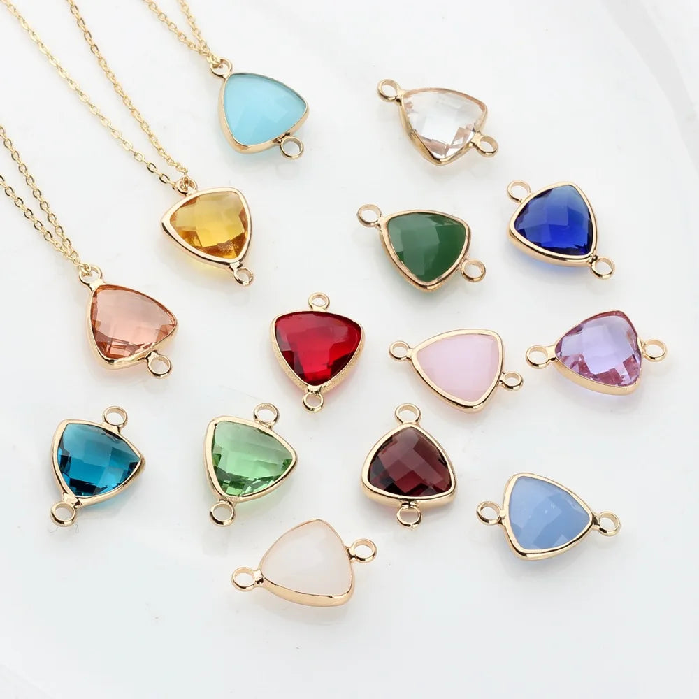 Crystal Glass Charms Copper Double Hole Connectors Glass Birthstone Charms Pendant 12pcs/lot 12*19mm For DIY Jewelry Accessories