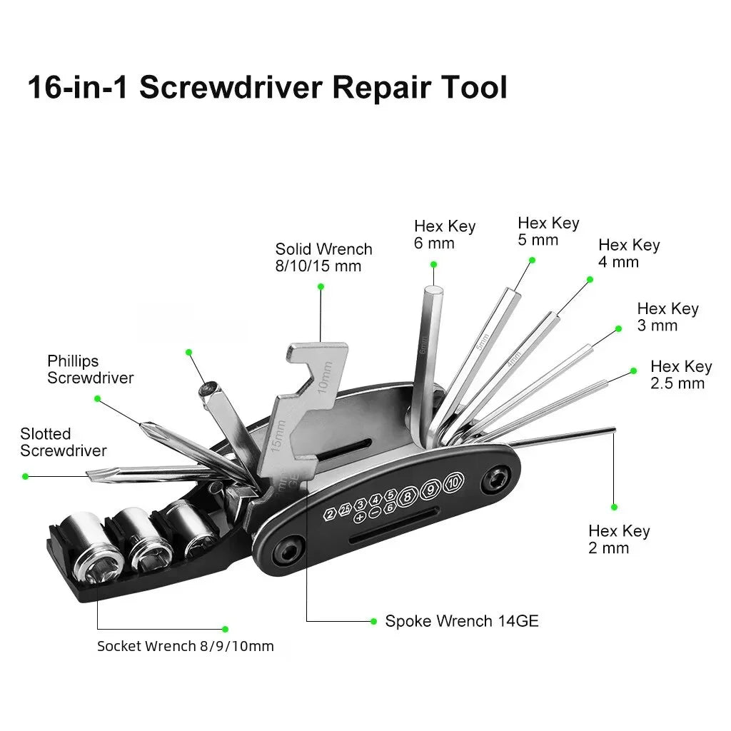 Bicycle Repair Tools Kit, Bike Accessories, Multi Tool Set with Pump Tire Patch, Portable Mountain Road BikeTire Auto Tool Set